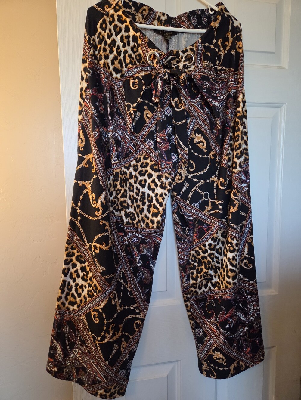 Goddess Black Leopard & Chain-Print Wide Leg Pants